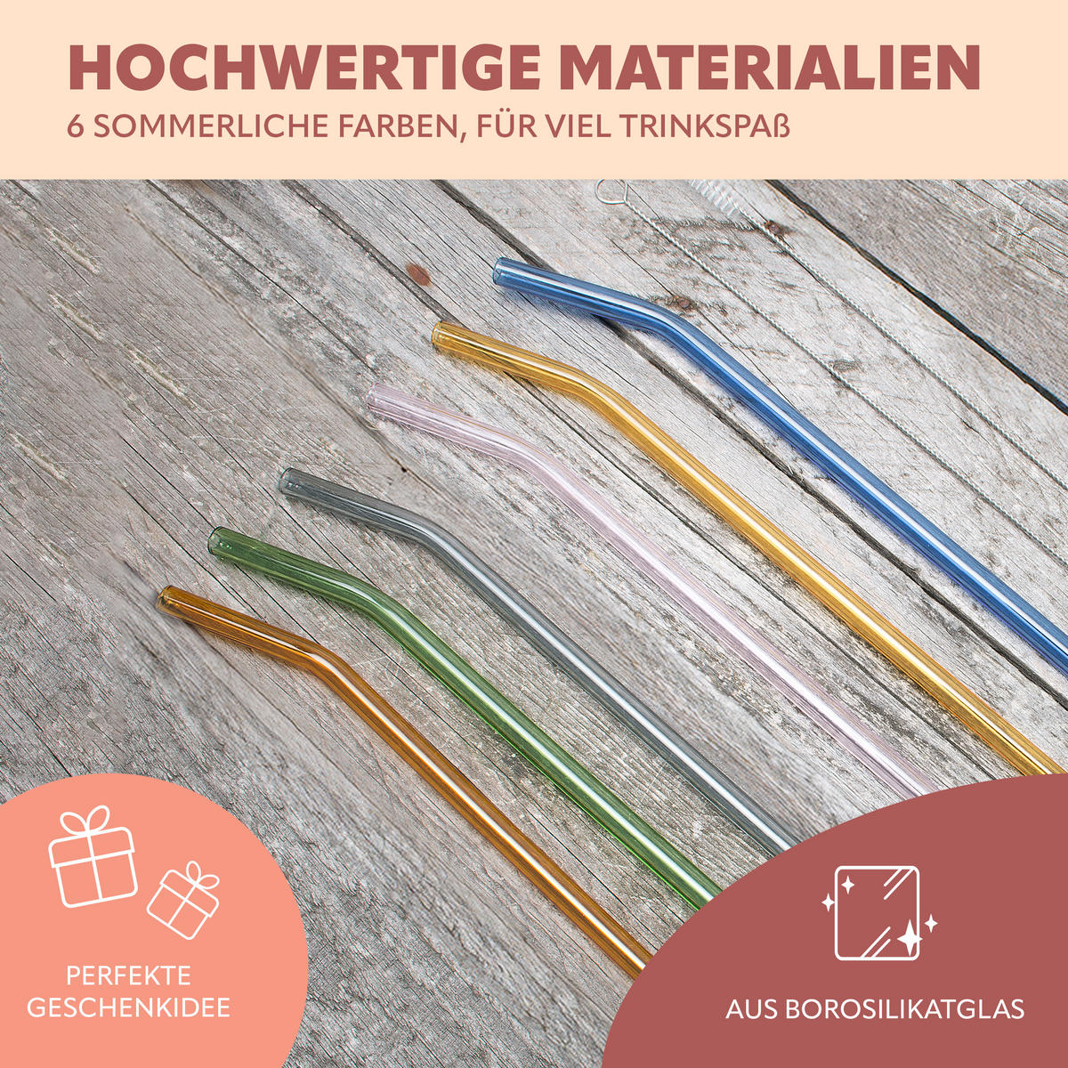 GLAS-TRINKHALME 6er Set, bunt, Borosilikatglas - Multicolor, Glas (0.8/25cm) - bremermann