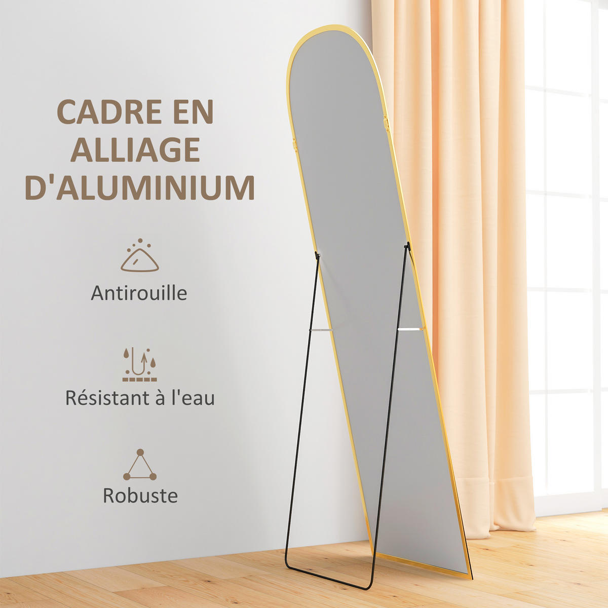 STANDSPIEGEL DE-17928 ovale Form mit goldenem Rahmen Gold - Goldfarben, Metall (50/161.5/1.5cm) - ComfortXL