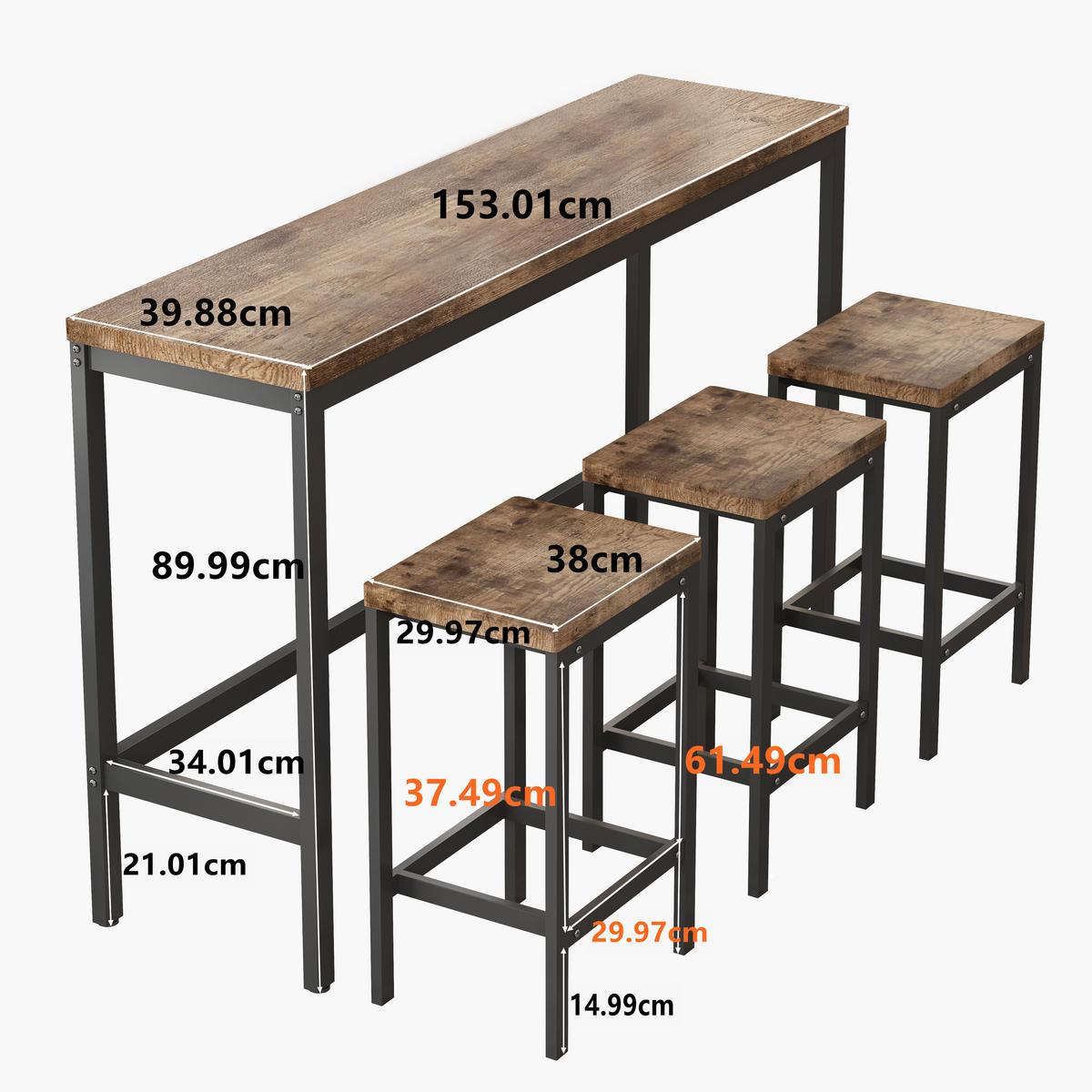 BARMÖBEL-SET 153/40/90 cm natur mit 3 Barhockern stabile Konstruktion - Naturfarben, Holzwerkstoff (153/90/40cm) - OKWISH