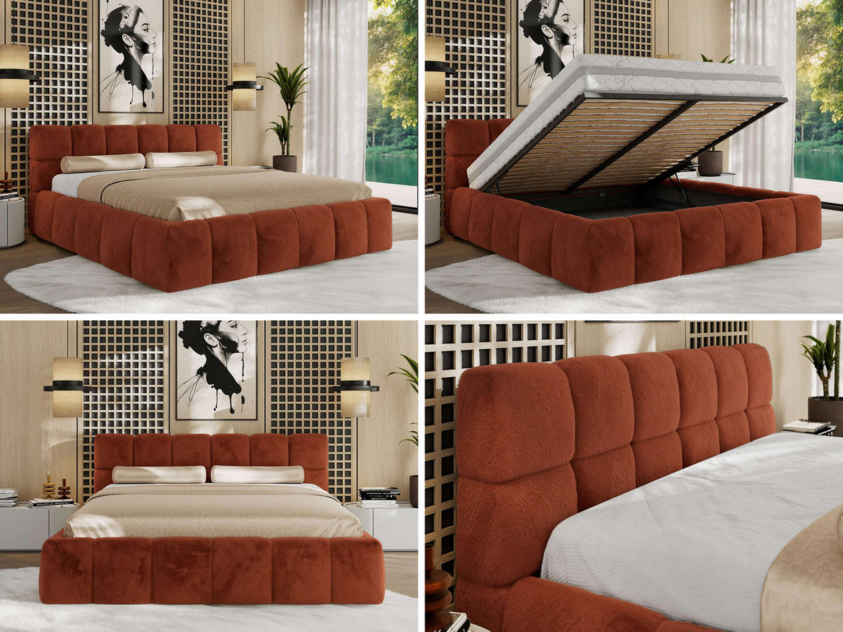 POLSTERBETT NIRA CLASSIC 160/200 - Orange Plüsch - Pocket-Matratze - Orange, Textil (160/200cm) - MKS