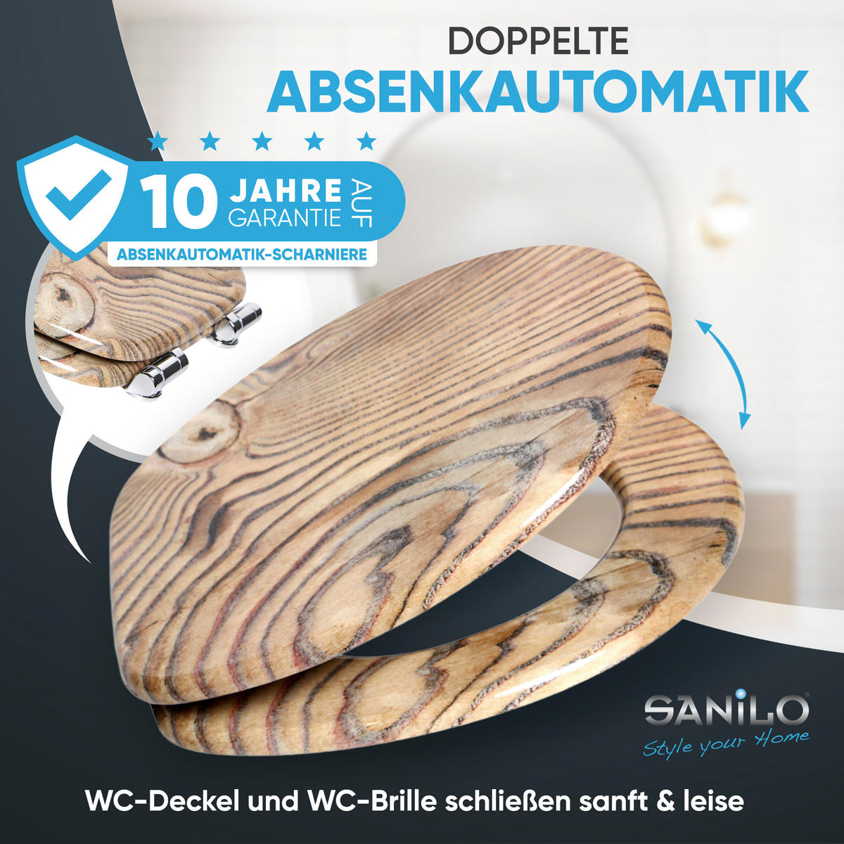 WC-SITZ mit Absenkautomatik Grain - Braun, Holzwerkstoff (38/6/47cm) - Sanilo