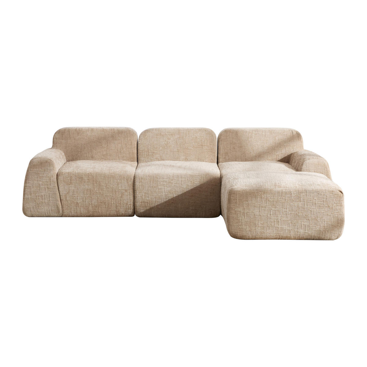ECKSOFA 269.5/182.5/73 cm Hellkhaki mit beweglicher Fußhocker - Sandfarben, Textil (182.5/269.5cm) - Oxeza