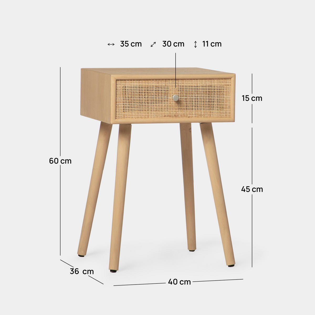NACHTTISCH MIT 1 SCHUBLADE Lisa Natürlich 40 cm x 61 cm - Naturfarben, Holzwerkstoff (40/61/36cm) - Klast Home
