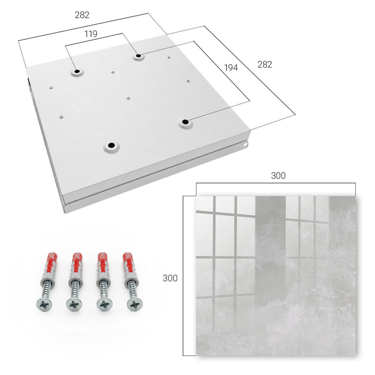 SCHLÜSSELBOX Weiß 30x30 cm – Türöffnung nach rechts - Graue Eleganz - Grau, Metall (30/30/5cm) - TULUP