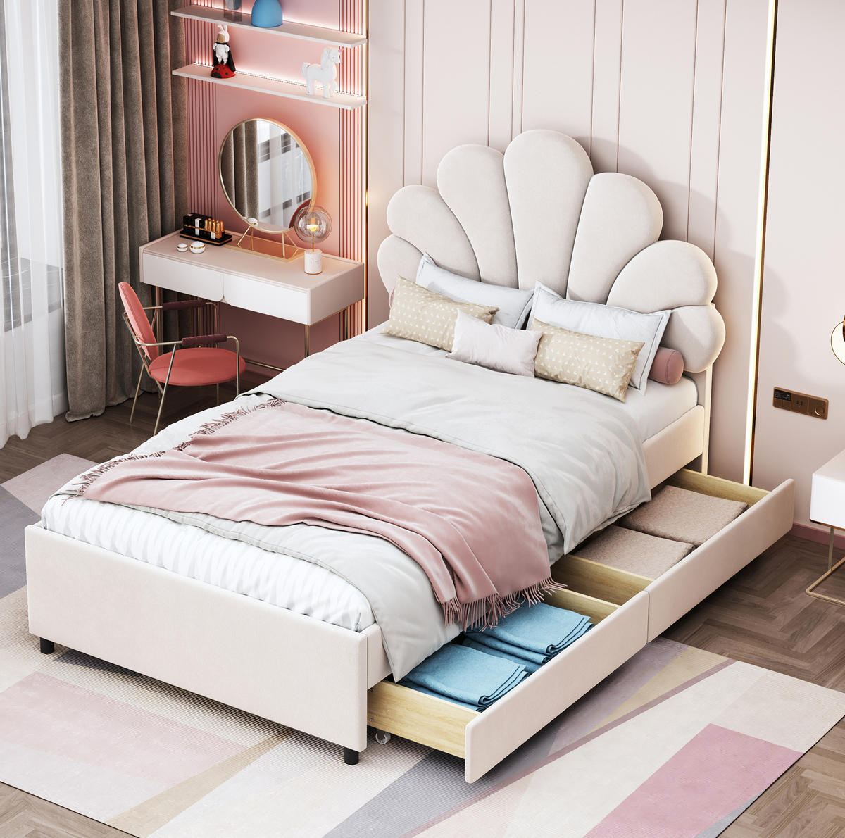POLSTERBETT 90/200 cm Beige aus Samt mit 2 Schubladen - Beige, Textil (90/200cm) - OKMYHOME