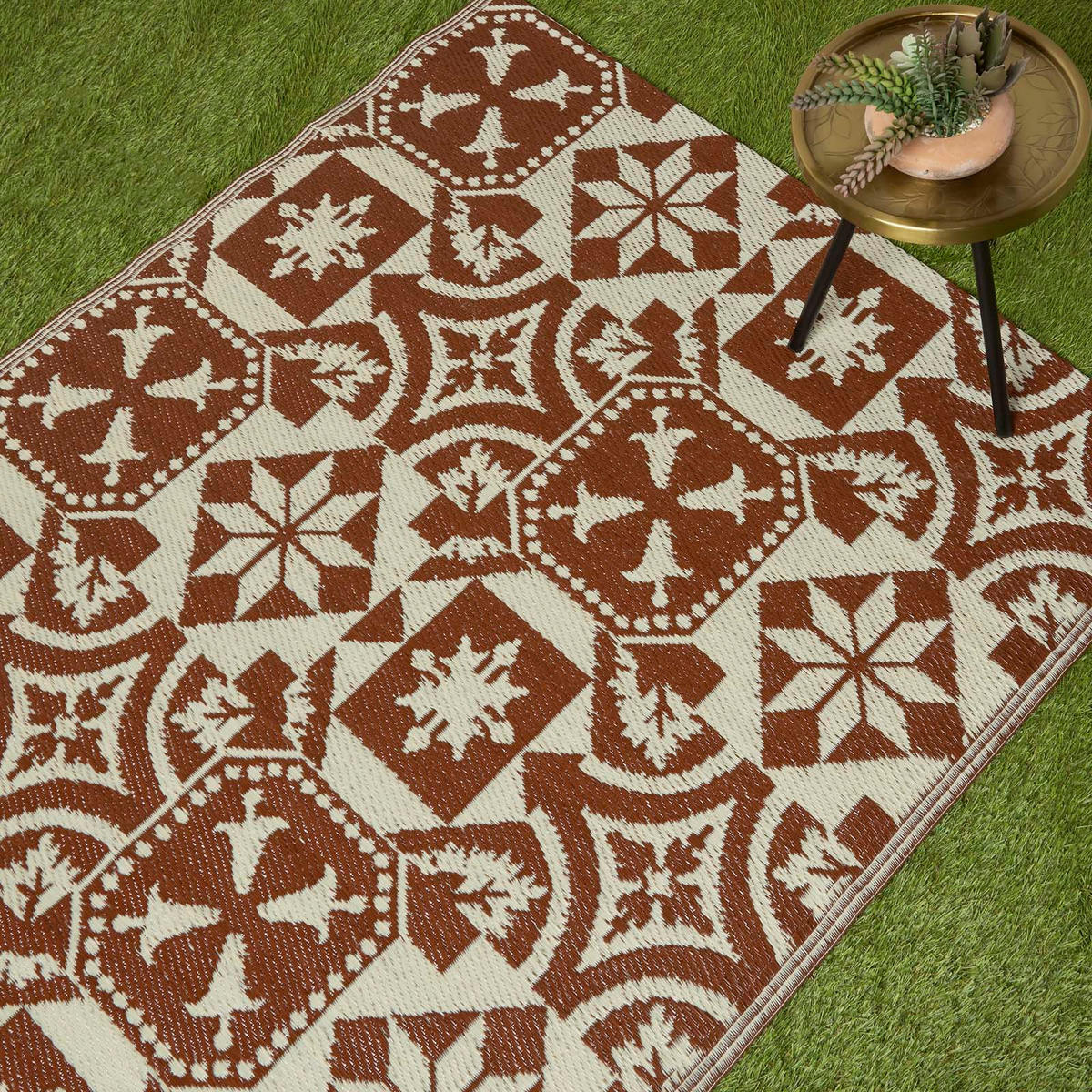 OUTDOORTEPPICH Kachel-Muster 120/180 cm - Braun, Kunststoff (122/182cm) - Homescapes