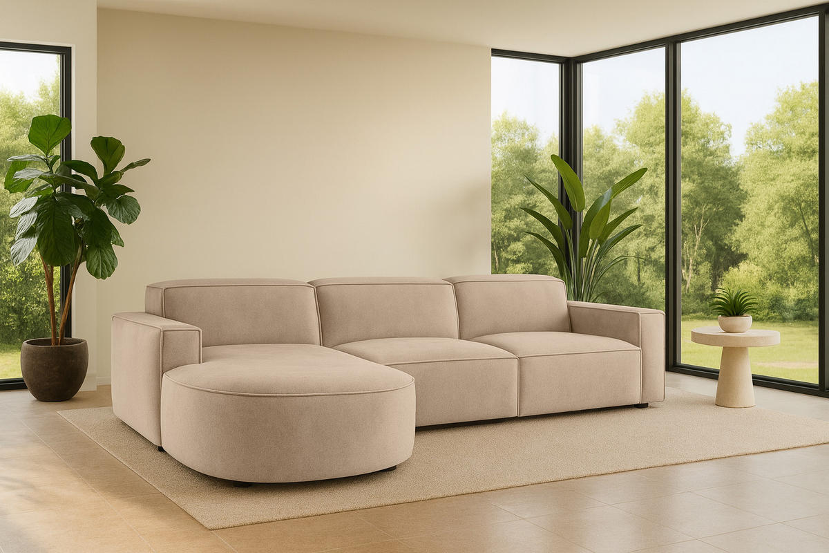 ECKSOFA Cursal Round L-Form, Stoff Salvador, Beige, Links - Beige, Holz (284/166cm) - Kaiser Möbel
