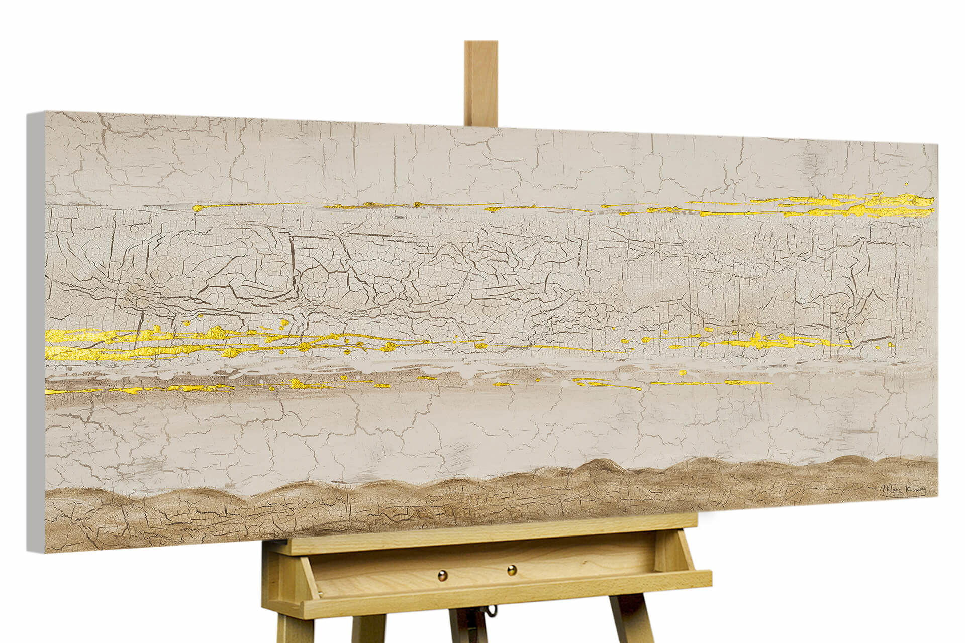 ÖLGEMÄLDE 120/60 cm - Goldfarben/Weiß, Holz/Textil (1.85/60cm) - KUNSTLOFT