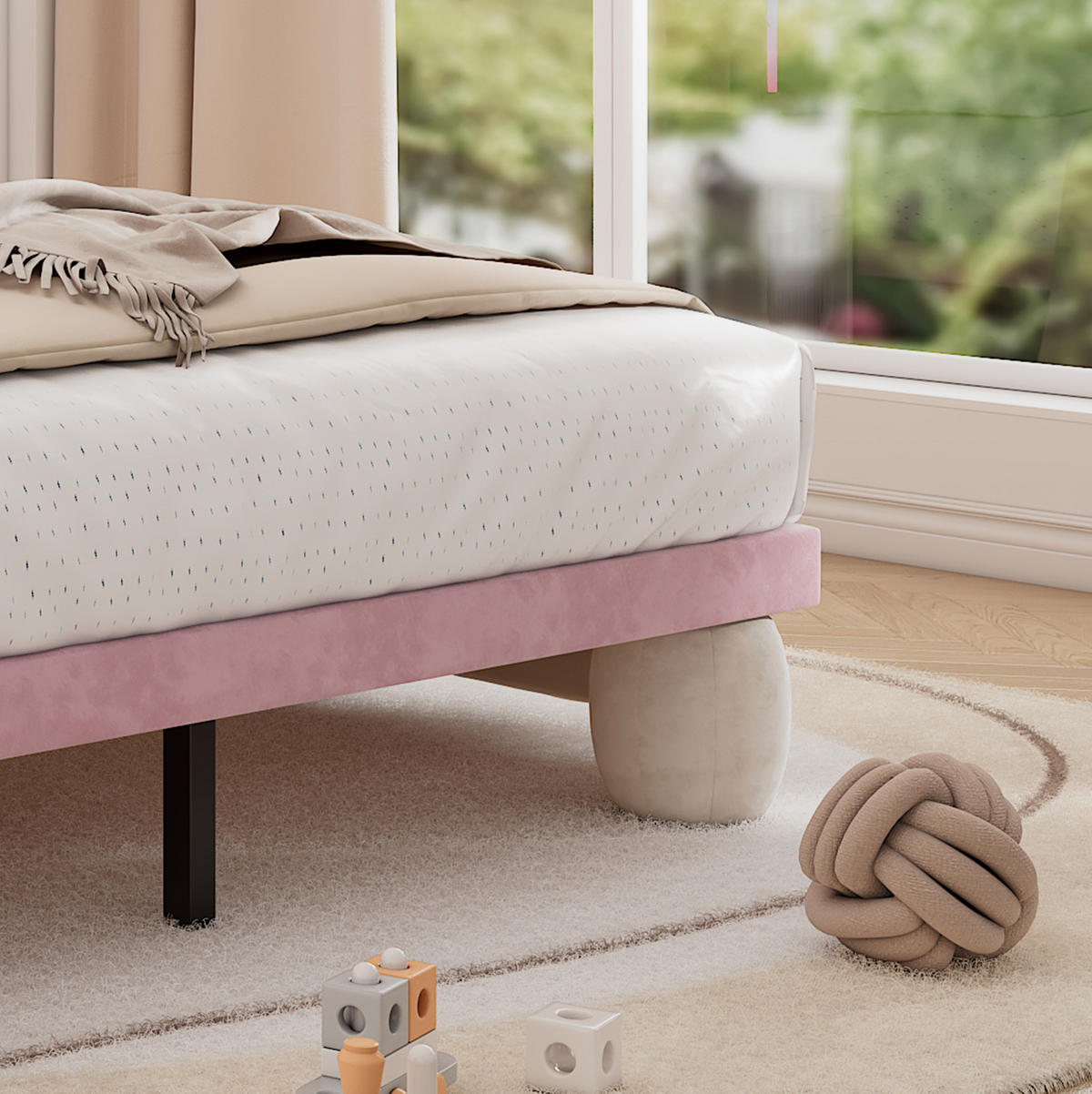 POLSTERBETT 140/200 cm beige aus Samt mit LED-Lichtstreifen - Beige, Textil (140/200cm) - OKWISH