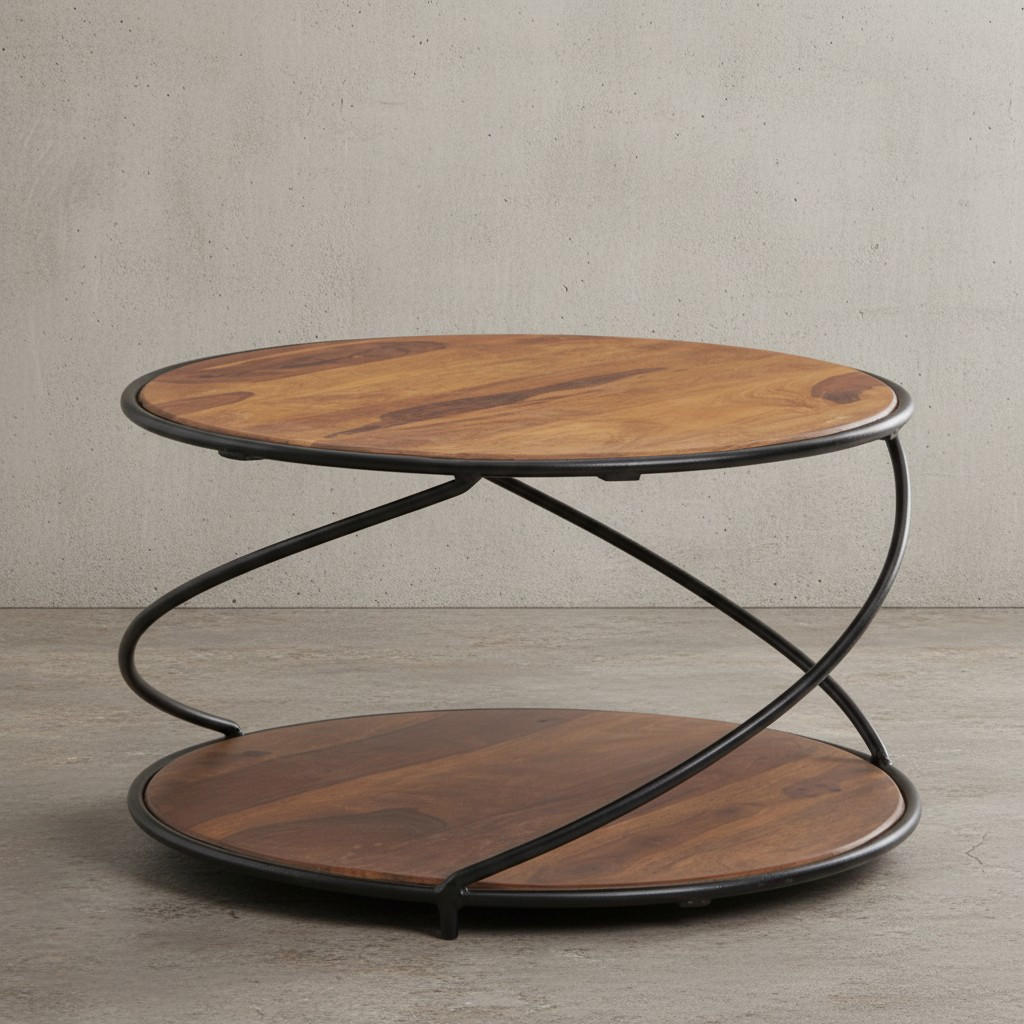 COUCHTISCH Schwarz/Braun, Sheesham Massivholz und Edelstahl, mit 2 Ablageflächen - Schwarz/Braun, Holz/Metall (58/58/35cm) - KADIMA DESIGN