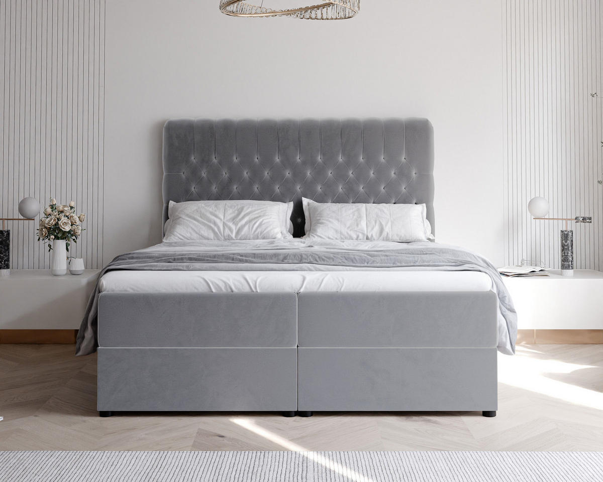 BOXBETT 140x200 cm mit Topper - Hellgrau, Holzwerkstoff/Textil (140/200cm) - Idohome