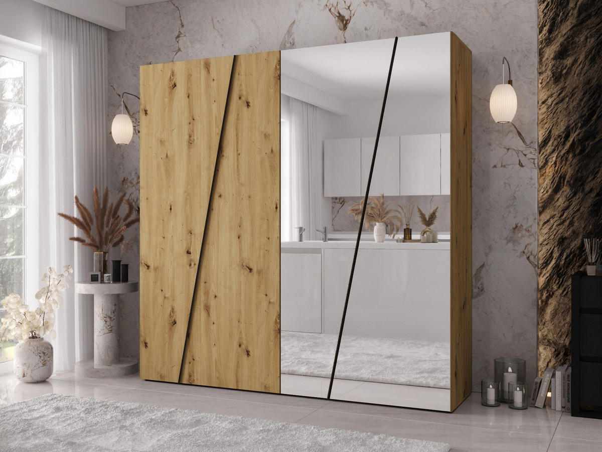 DREHTÜRENSCHRANK Zen 2L 200 cm - Schwarz/Eiche Artisan, Holzwerkstoff/Kunststoff (200/202/50cm) - MIRJAN24