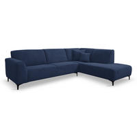 ECKSOFA Mula in L-Form, Coach Farbe: Blau, Velourstoff, Ottomane Rechts - Blau, Textil (274/210cm) - VENASI MÖBEL