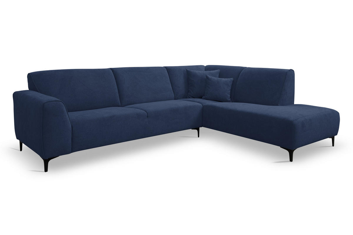 ECKSOFA Mula in L-Form, Coach Farbe: Blau, Velourstoff, Ottomane Rechts - Blau, Textil (274/210cm) - VENASI MÖBEL