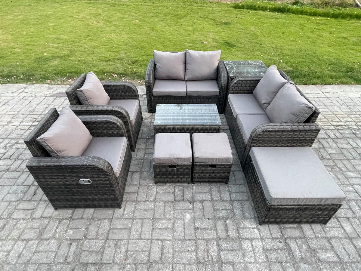 GARTENLOUNGE-SET Polyrattan Dunkelgrau 9-Sitzer - Dunkelgrau, Metall - Fimous
