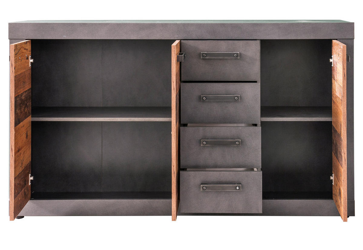 KOMMODE Used Wood Altholz Design mit Grau 151 cm, SIDEBOARD mit viel Stauraum - Silberfarben/Schwarz, Holzwerkstoff/Kunststoff (151/86/37cm) - Top.Furn