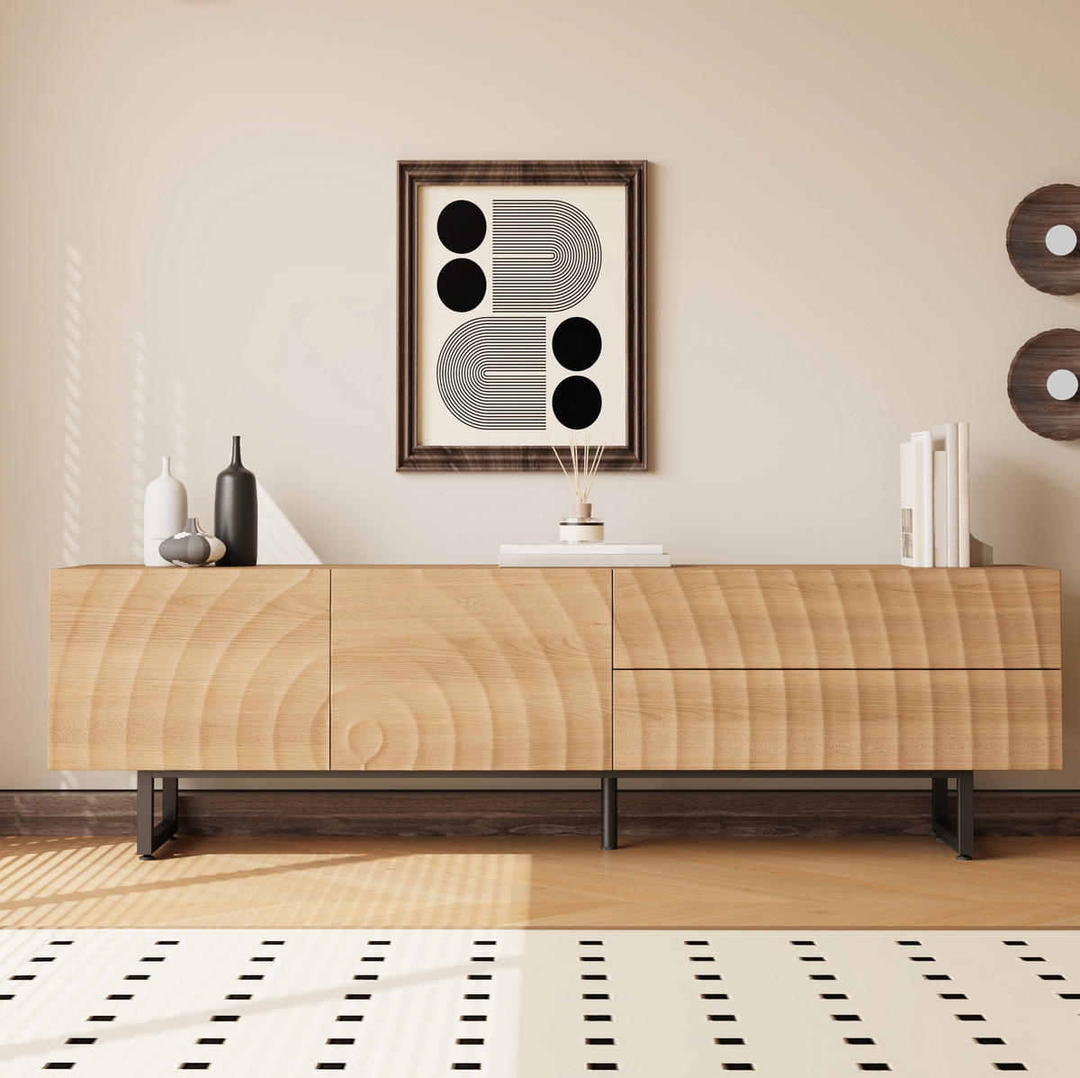 TV-LOWBOARD 180/38/51,5 cm natur aus Spanplatte mit Stauraum und Kabeldurchführung - Naturfarben, Holzwerkstoff (38/51.5/180cm) - OKWISH