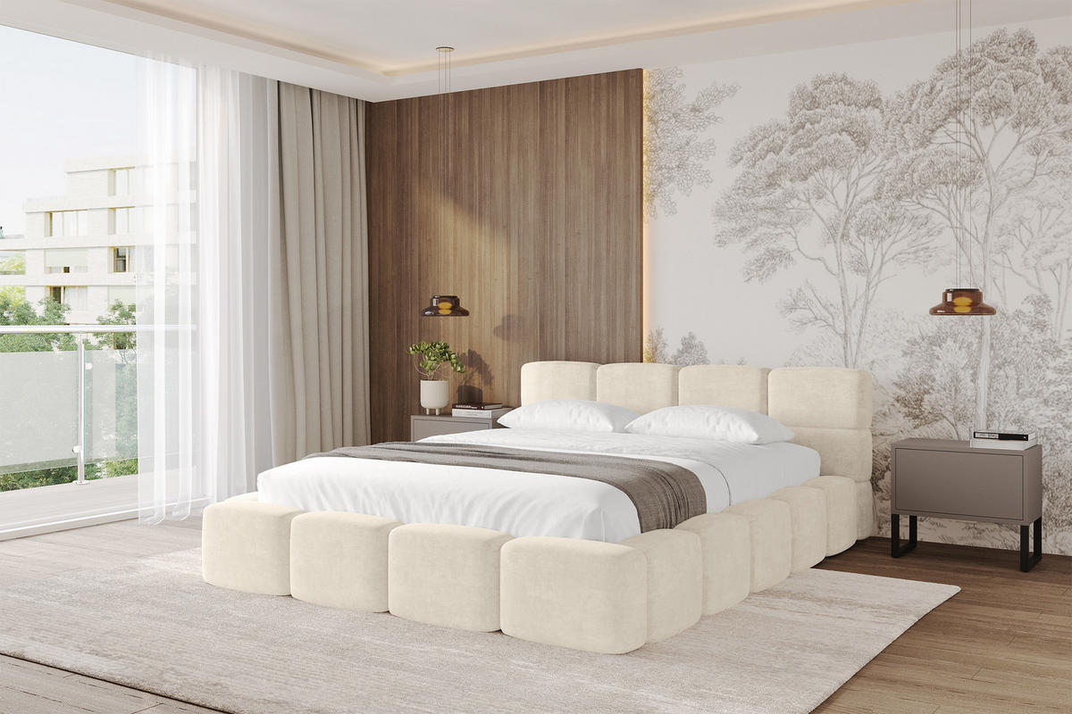 POLSTERBETT mit Bettkasten und Lattenrost, Bett mit Matratze H3/H4, Kopfteil, Boxbett, Doppelbett mit Stauraum - NATA-v1 200x200 Beige - Cappuccino, Holzwerkstoff/Textil (200/200cm) - ALTDECOR
