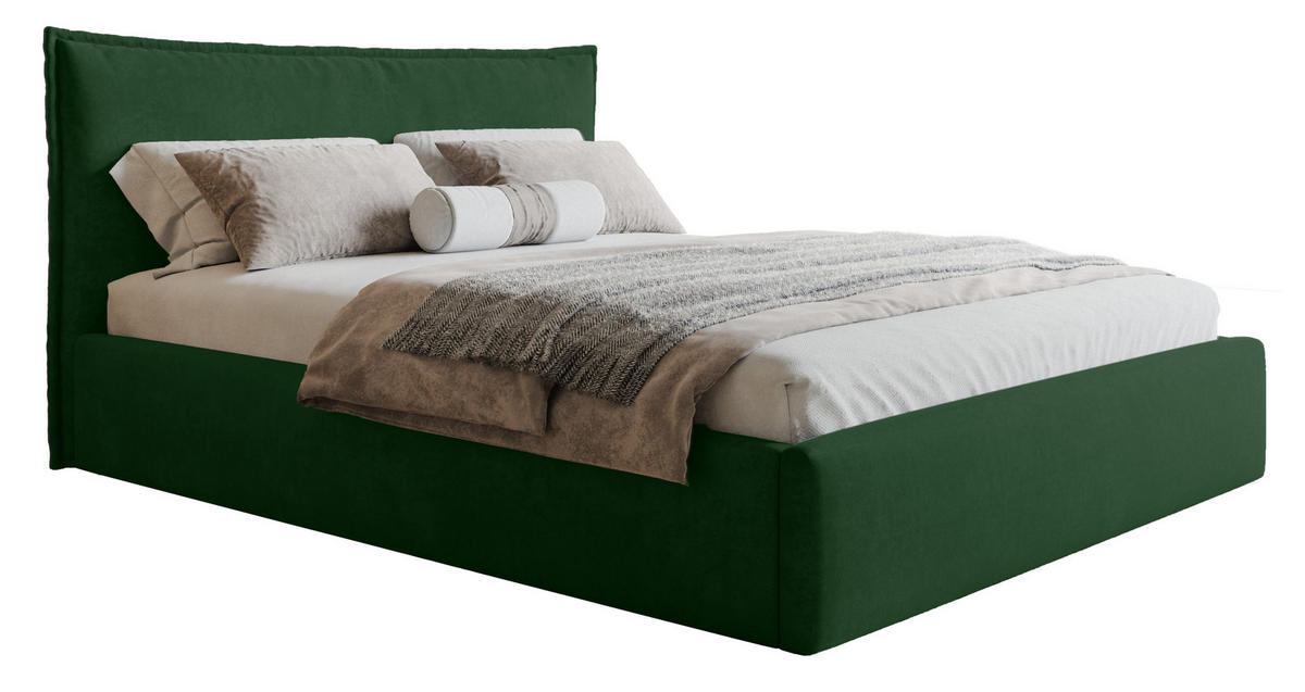 POLSTERBETT 140x200 cm Zenito Slim mit Kissen-Kopfteil, Bettkasten, Grün - Grün, Holz/Textil (140/200cm) - Emporius