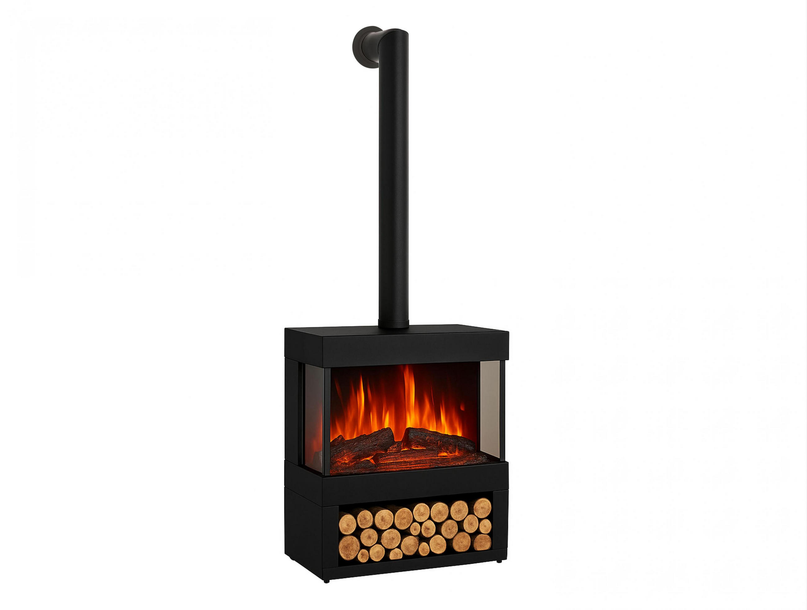 ELEKTROKAMIN Schwarz Bodenmodell mit integrierter Heizung 1800 W - Schwarz, Glas (60/74/30cm) - Purline