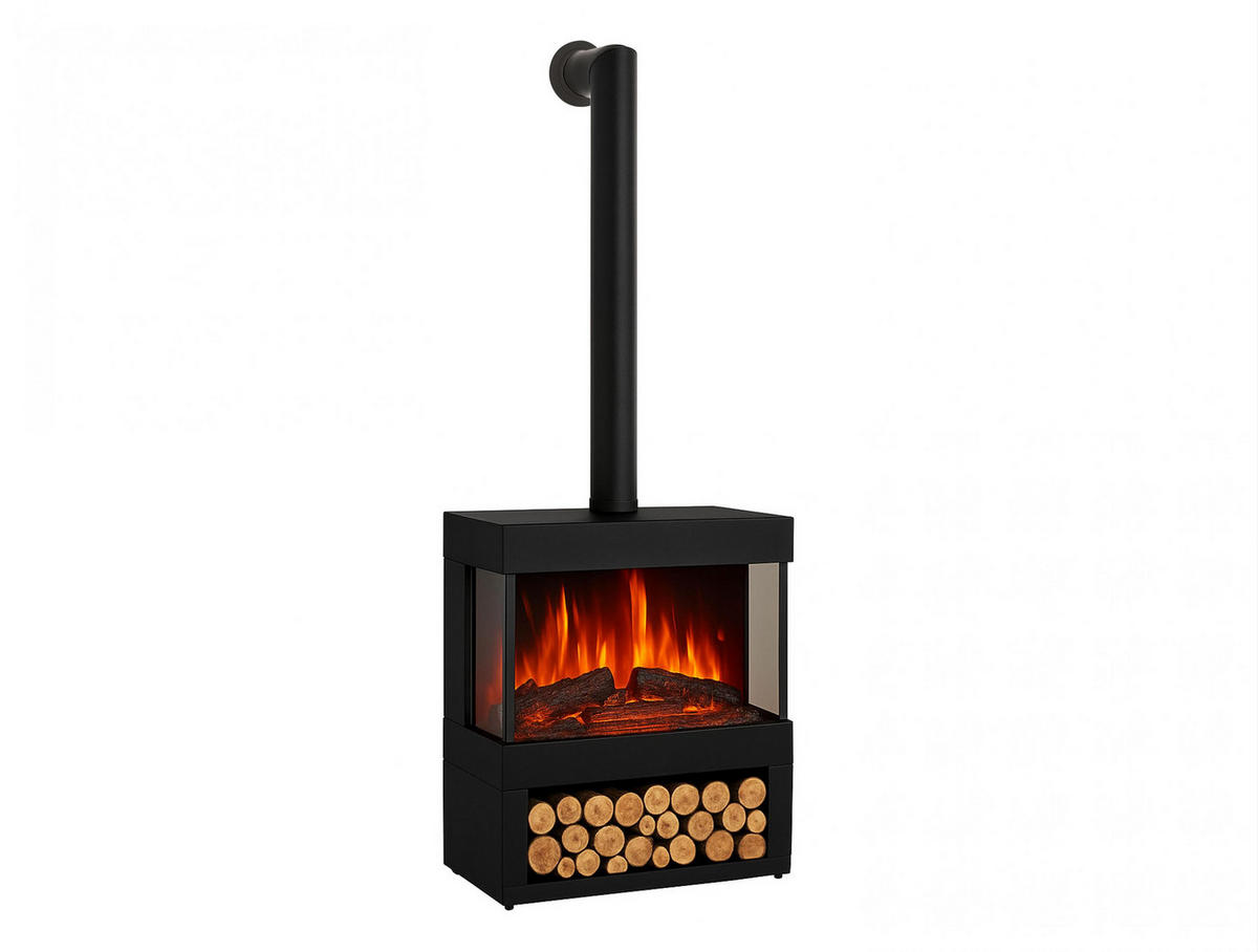 ELEKTROKAMIN Schwarz Bodenmodell mit integrierter Heizung 1800 W - Schwarz, Glas (60/74/30cm) - Purline