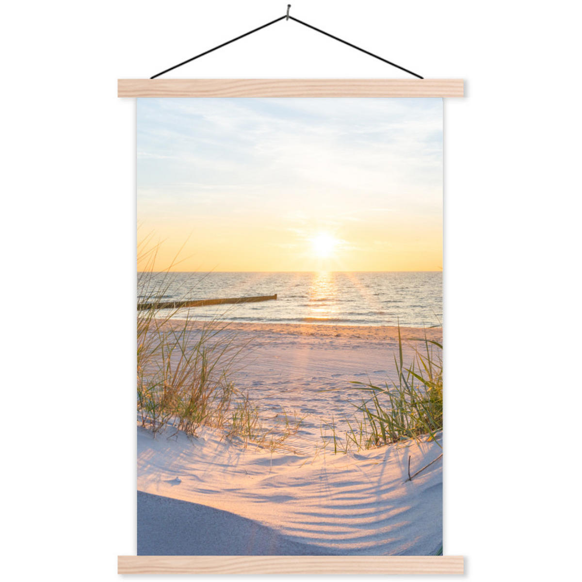 POSTER Strand - Sonne - Düne - Gras - Sand - Horizont 60x90 cm - Hellblau, Textil (60/90/0.15cm) - MuchoWow