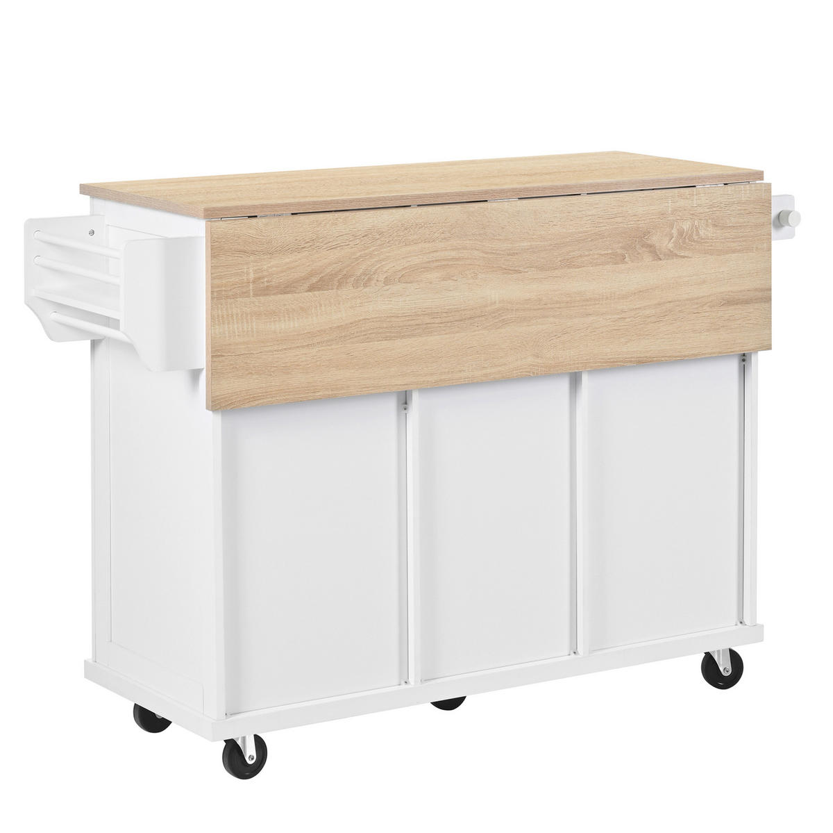 KÜCHENINSEL 112/46,2-76,2/92,7 cm weiß/natur mit Rollen - Weiß, Holzwerkstoff (112/92.7/76.2cm) - OKWISH