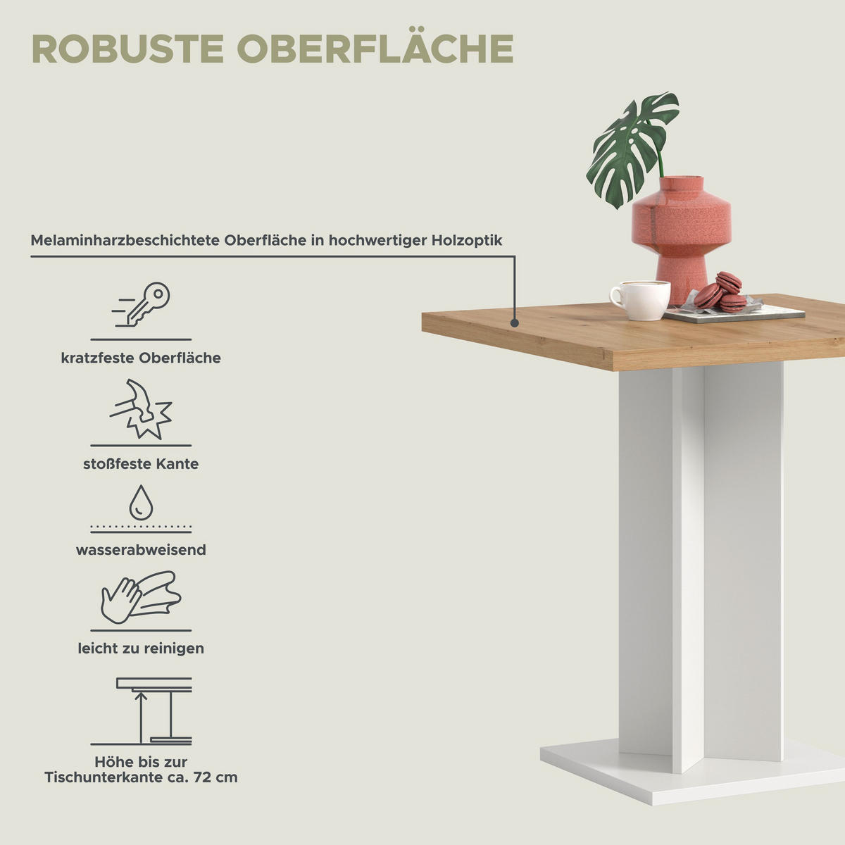 ESSTISCH GUSTAV (B/H/T: ca. 70/76/70 cm) in weiß/Artisan Eiche Nachbildung - Weiß, Holzwerkstoff (70/70/76cm)