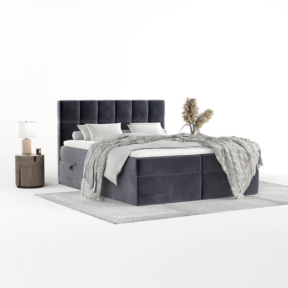 POSTEL BOXSPRING VARENO 180/200 Tmavě šedá - černá/tmavě šedá, kov/dřevo (180/200cm) - AltaBeds