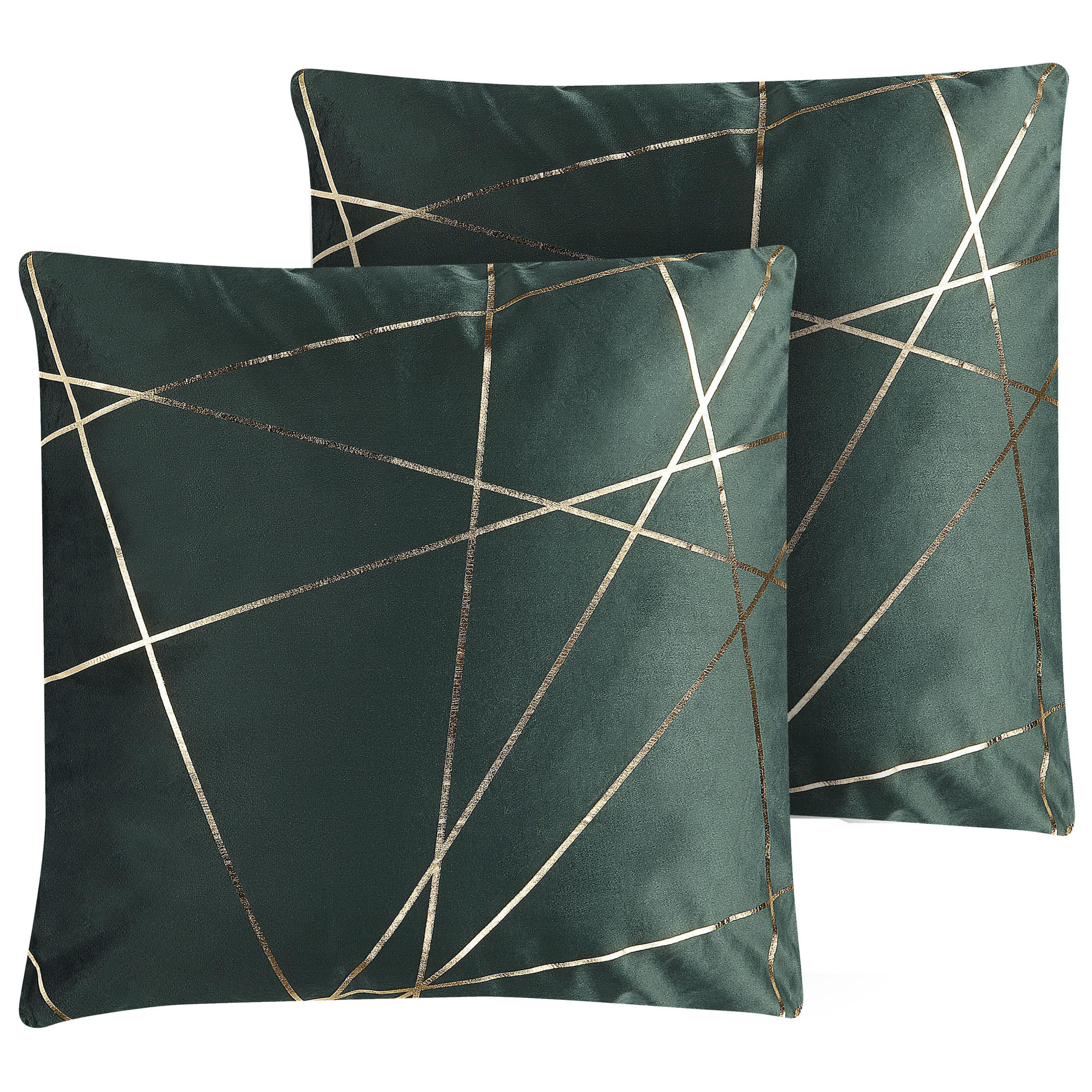 DEKOKISSEN 2er-Set Dunkelgrün 45/45 cm Pinus - Dunkelgrün, Textil (45/45cm) - Beliani