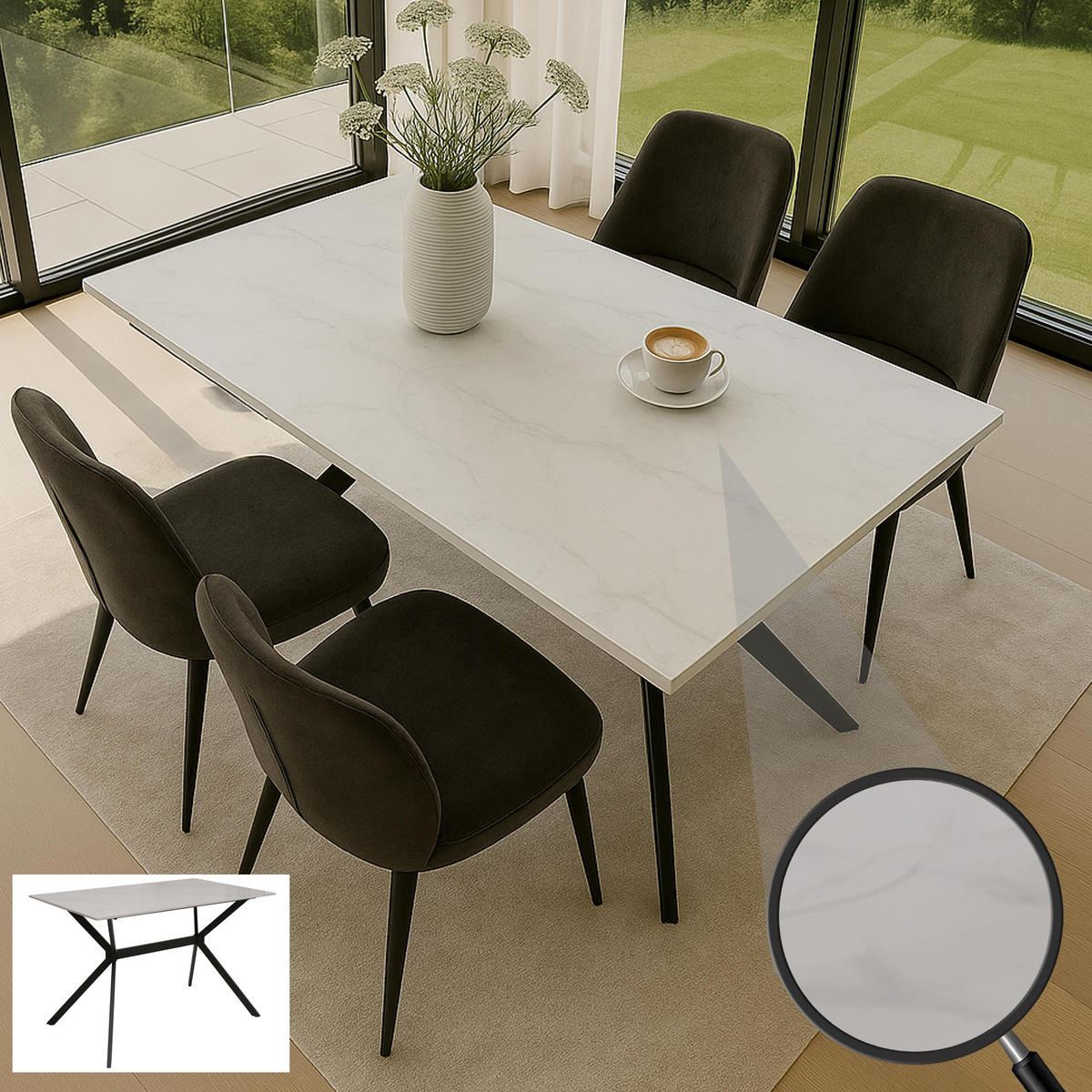 JÍDELNÍ STŮL hranatý bílý - bílá, kámen (70/120/76cm) - MCW