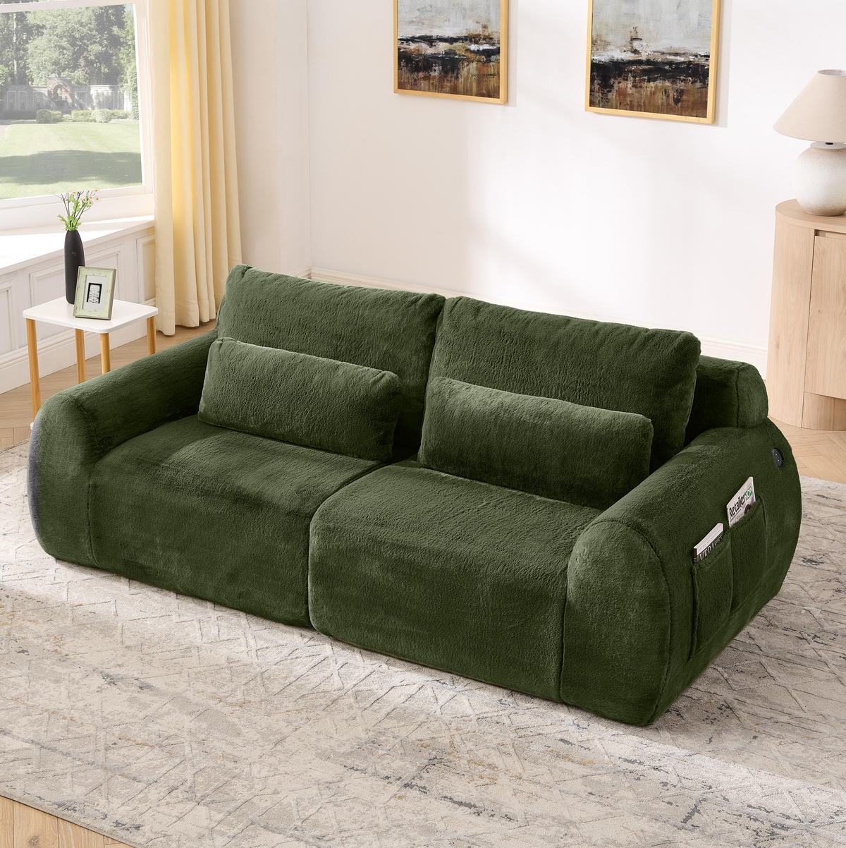 SOFA mit USB-Anschluss 2-Sitzer Green - Grün, Kunststoff (208/81/101cm) - Meubliv