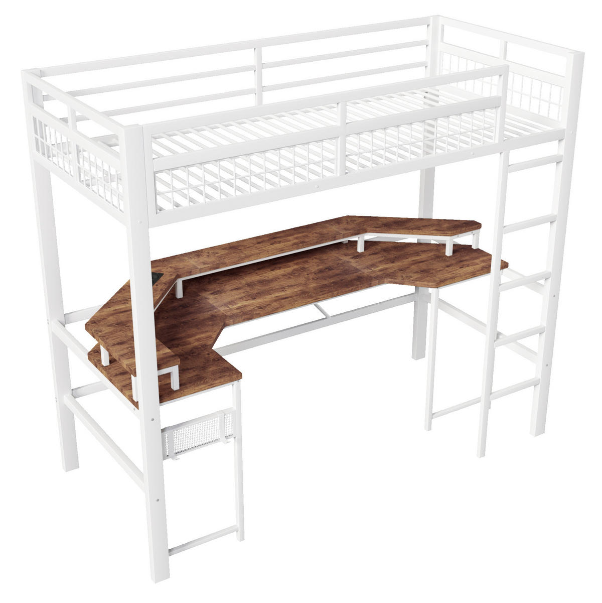 HOCHBETT 90/200 cm in Weiß mit Schreibtisch und LED-Beleuchtung - Weiß, Metall (90/200cm) - Flora Grace