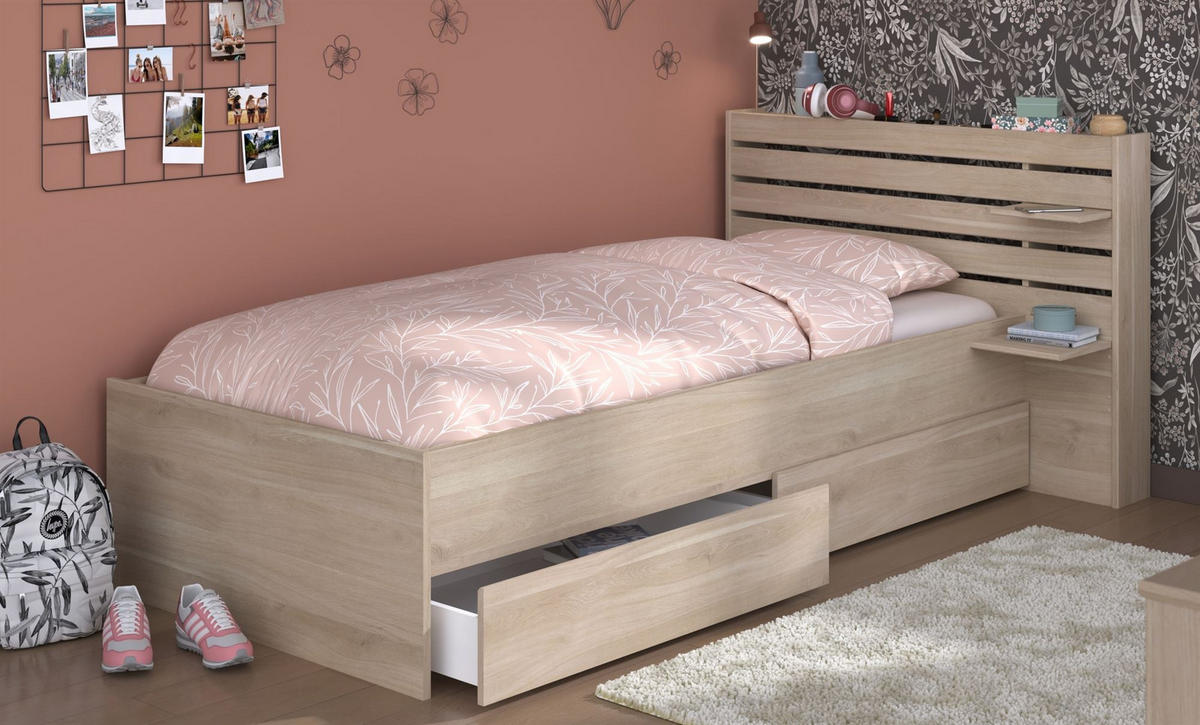 KINDERBETT Parisot Escale 90x200 Holznachbildung Japanische Eiche - Eichefarben, Kunststoff (90/200cm) - 58aufmkessel