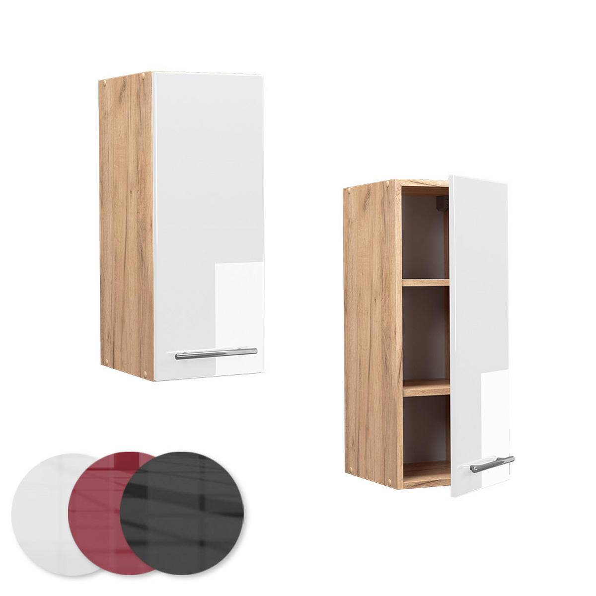HÄNGESCHRANK Fame-Line Weiß Hochglanz 30 cm - Honigeiche/Weiß Hochglanz, Holzwerkstoff (30/72/34.1cm) - Vicco
