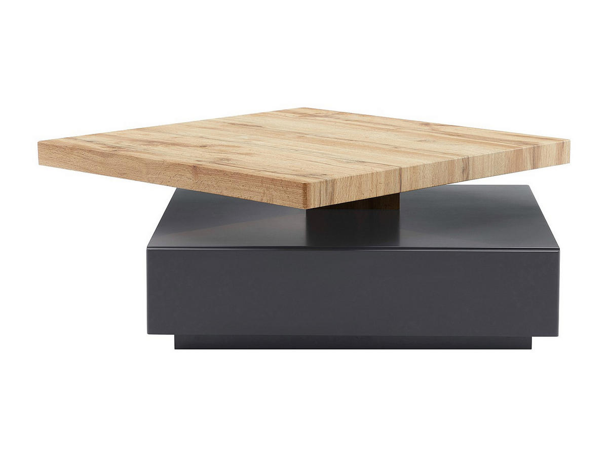 COUCHTISCH drehbar - 1 Schublade - MDF - Anthrazit & Holzfarben - KYRIA - Anthrazit, Holz (80/80/36cm) - Vente-Unique