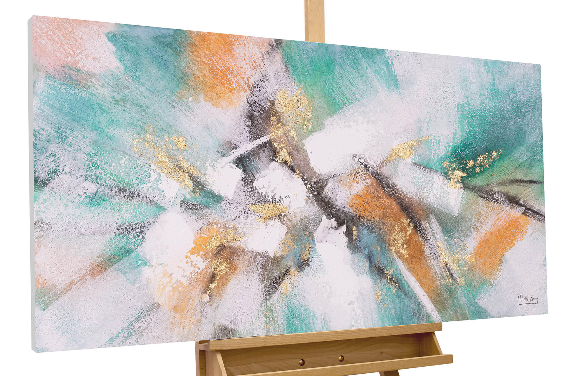 ACRYLBILD HANDGEMALT 120/60 cm - Türkis/Pink, Holz/Textil (120/60cm) - KUNSTLOFT