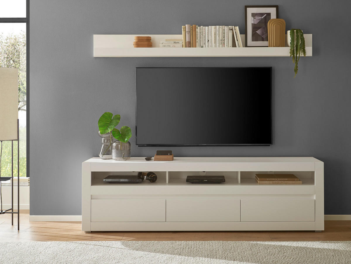 WOHNZIMMER-SET Wandboard weiß matt, Evoke Eiche, Set 2-teilig 217 cm - Eichefarben/Silberfarben, Holz/Holzwerkstoff (217/180/42cm) - Furn.Design