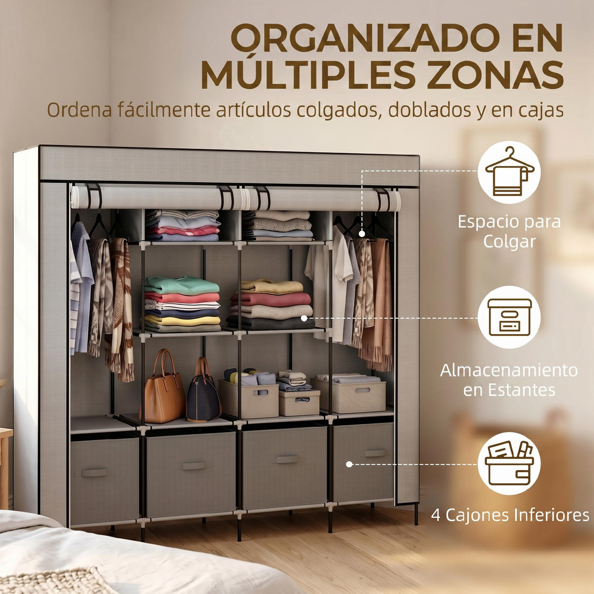 STOFFSCHRANK Grau 1 Stück - Grau, Metall (166/169.5/42.5cm) - GiPP