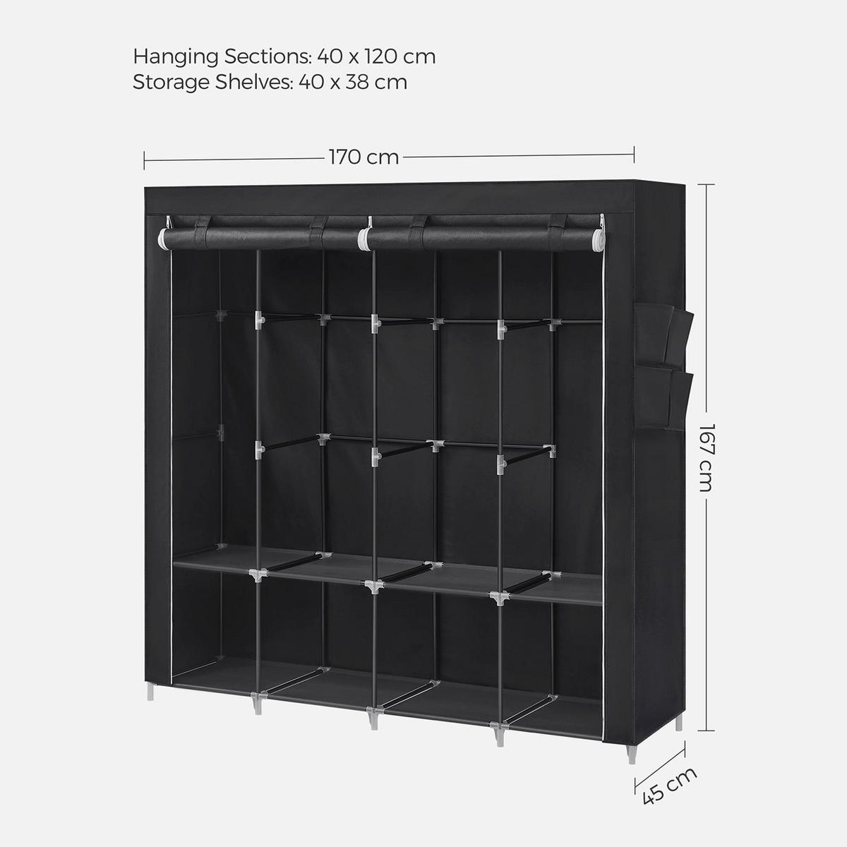 STOFFSCHRANK NOUAKCHOTT - Schwarz, Kunststoff (170/167/45cm) - Hansiro