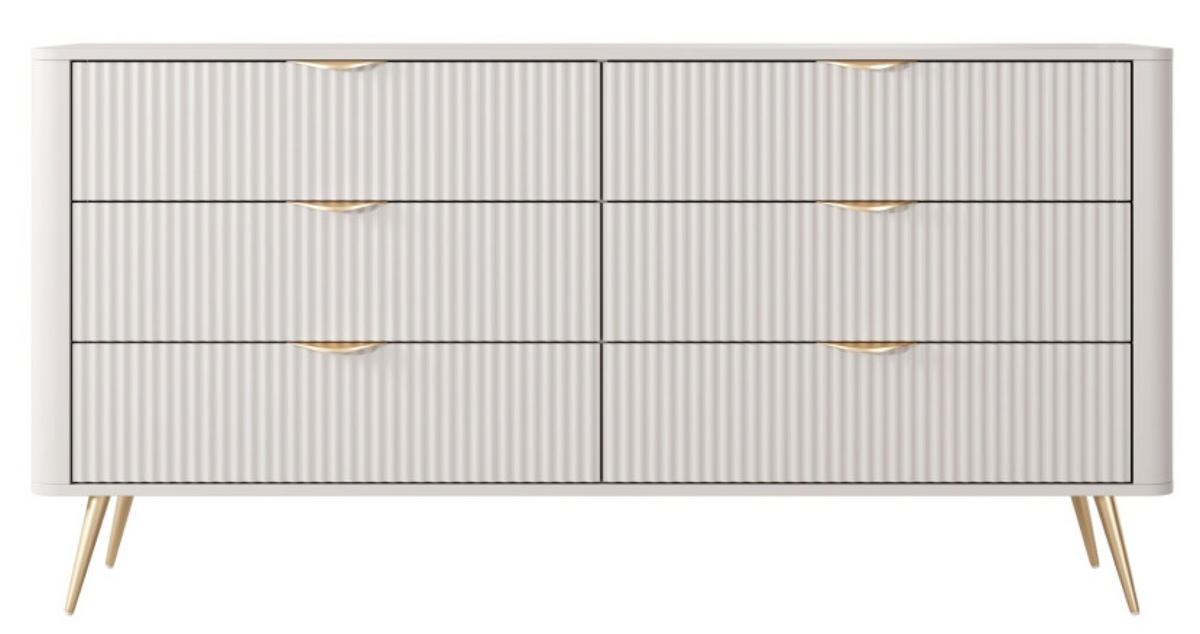 KOMMODE Beige Lena Modern Gerillt Auf Goldenen Beinen - Beige/Goldfarben, Holzwerkstoff (163/81/38cm) - Sepro Meble