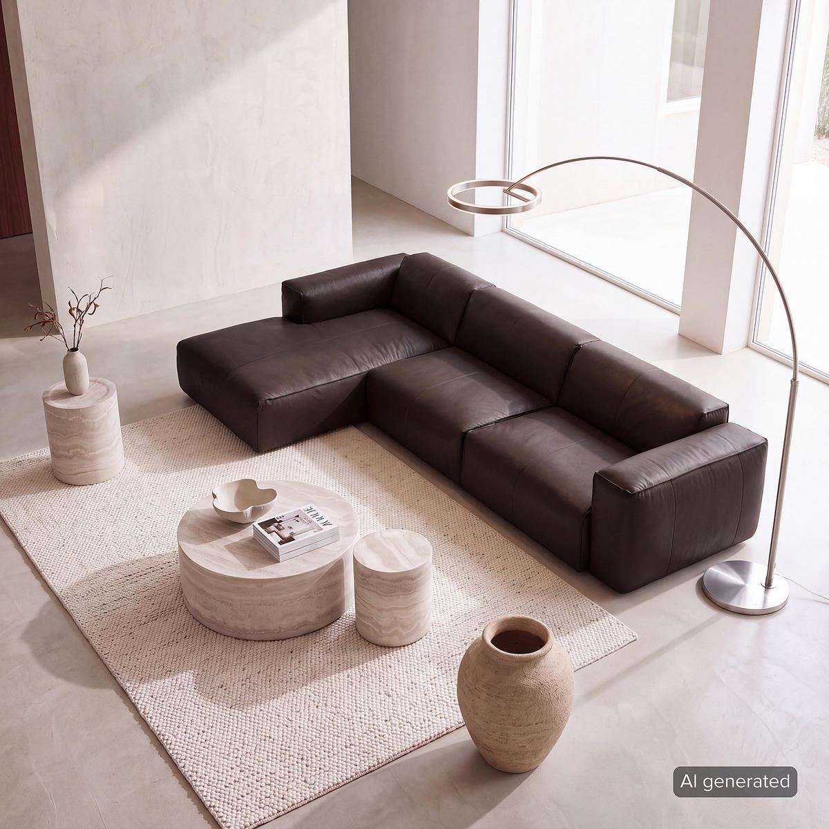 3-SITZER ECKSOFA mit Longchair - Dunkelbraun/Schwarz, Leder/Kunststoff (317/173cm) - home24