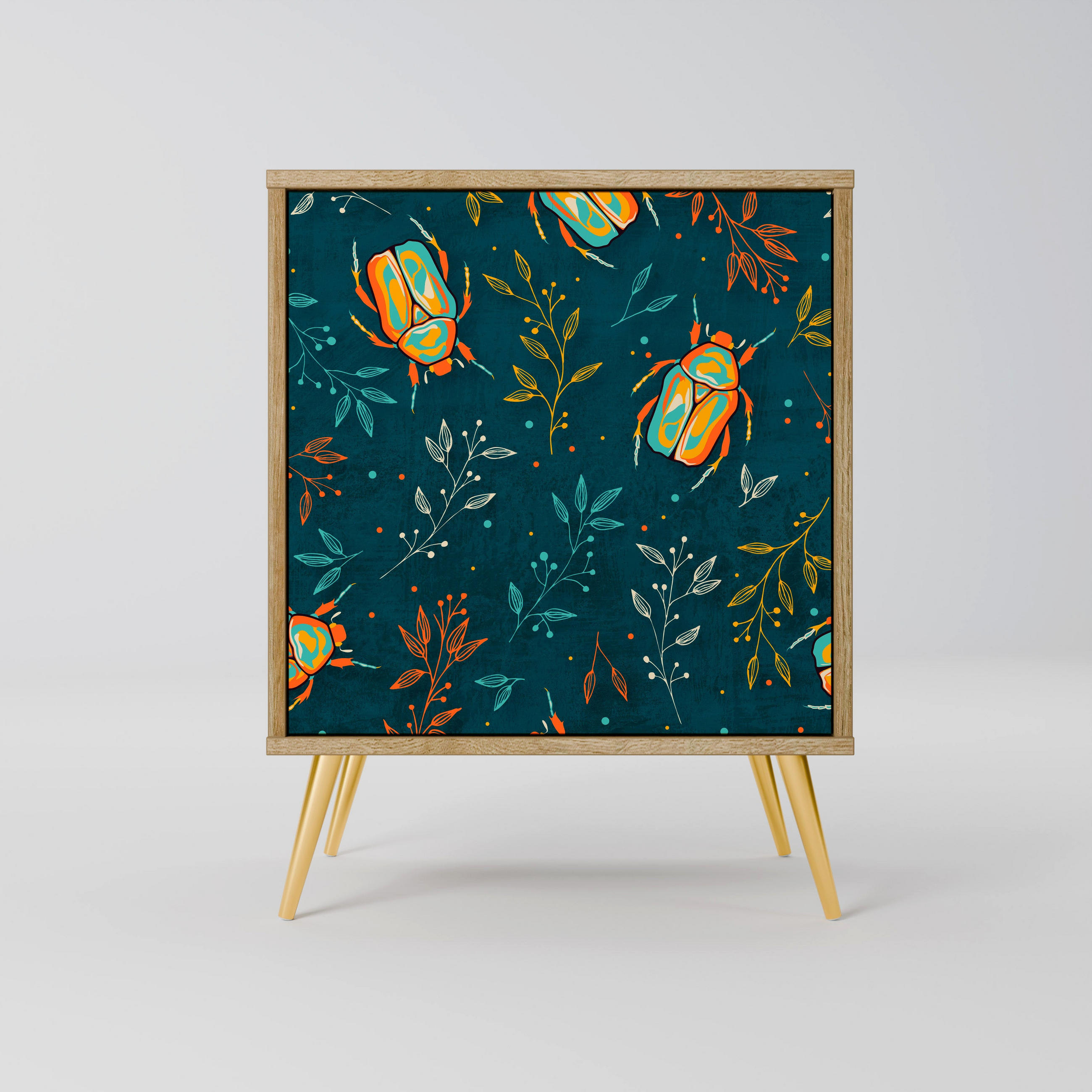 SIDEBOARD AUTUMN INSECTS, Eichefarben, 57,5x42x75,5 cm, Goldfarbene Metallfüße - Eichefarben/Goldfarben, Holzwerkstoff/Metall (57.5/75.5/42cm) - SpaceRebels