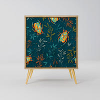 SIDEBOARD AUTUMN INSECTS, Eichefarben, 57,5x42x75,5 cm, Goldfarbene Metallfüße - Eichefarben/Goldfarben, Holzwerkstoff/Metall (57.5/75.5/42cm) - SpaceRebels
