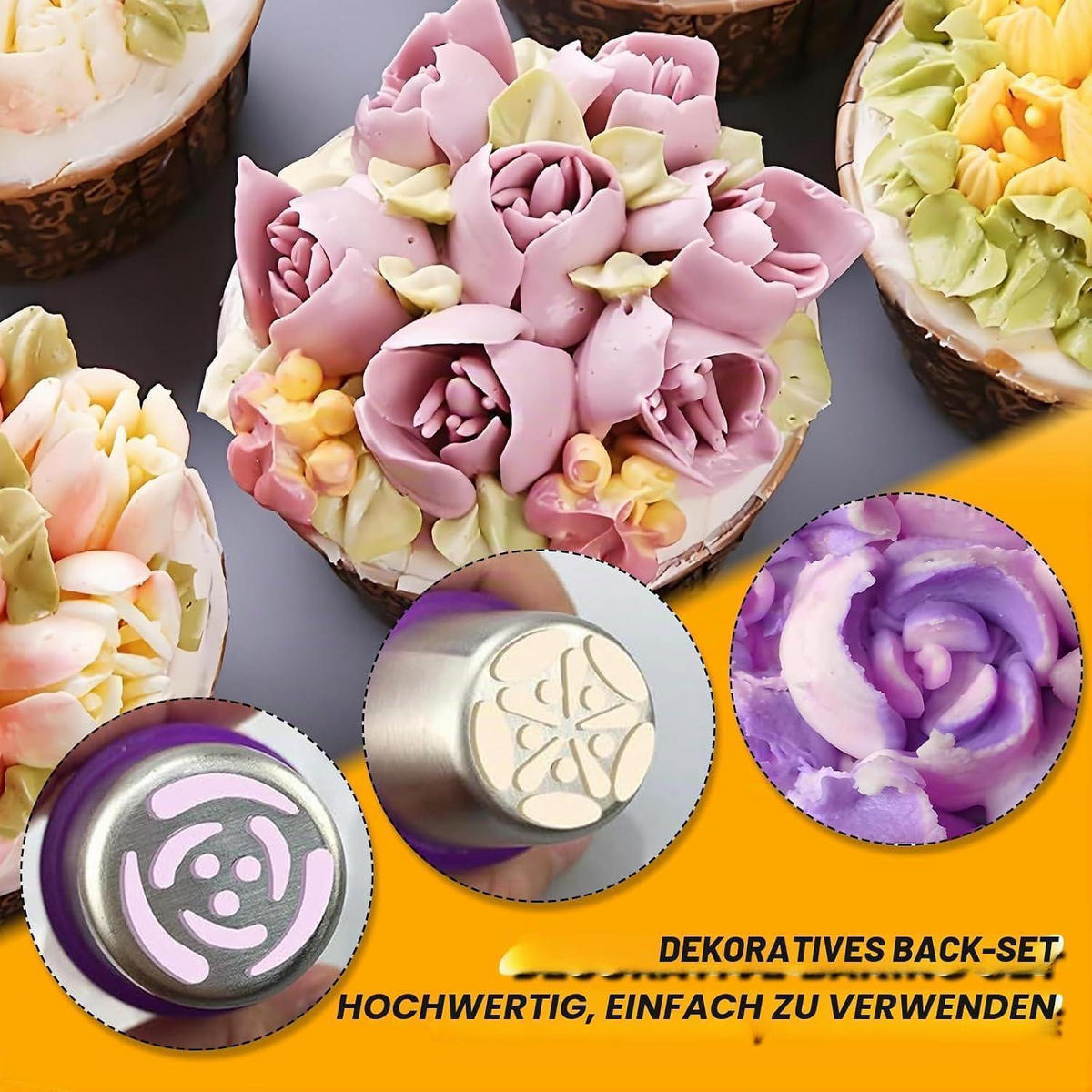 SPRITZTÜLLEN 7-teiliges Set Blumenmuster Edelstahl - Silberfarben, Metall (3.8/4.3/4.3cm)