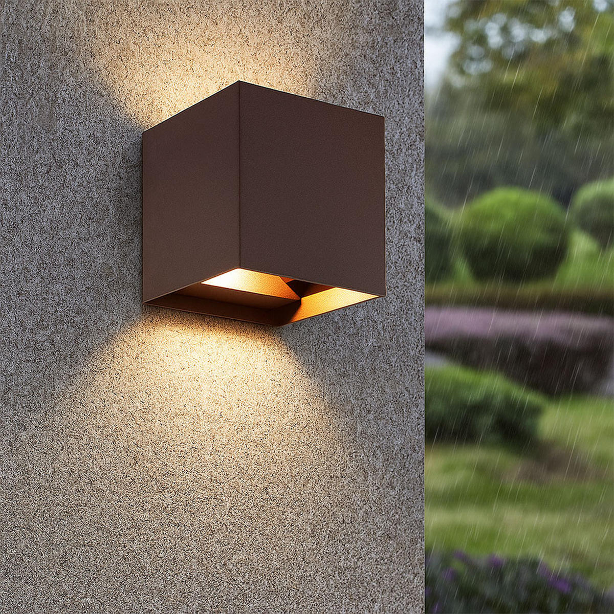 LED AUSSEN-WANDLEUCHTE Rostoptik Braun - Braun, Glas (10/10/10cm) - Globo Lighting