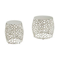 SATZTISCH Set – rund, Aluminium Silber, Aststruktur, 2-teilig, modern - Silberfarben, Metall (46/46/42cm) - KADIMA DESIGN