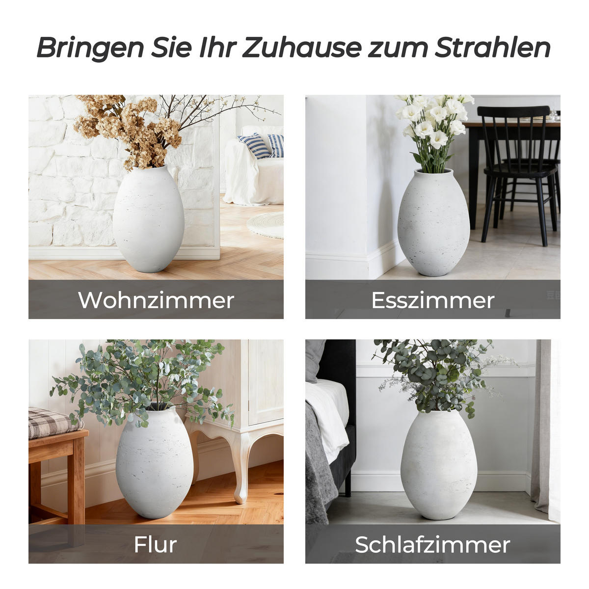 VASE Neva, 40 cm Hoch - Weiß, Naturmaterialien (40cm) - Hometopia