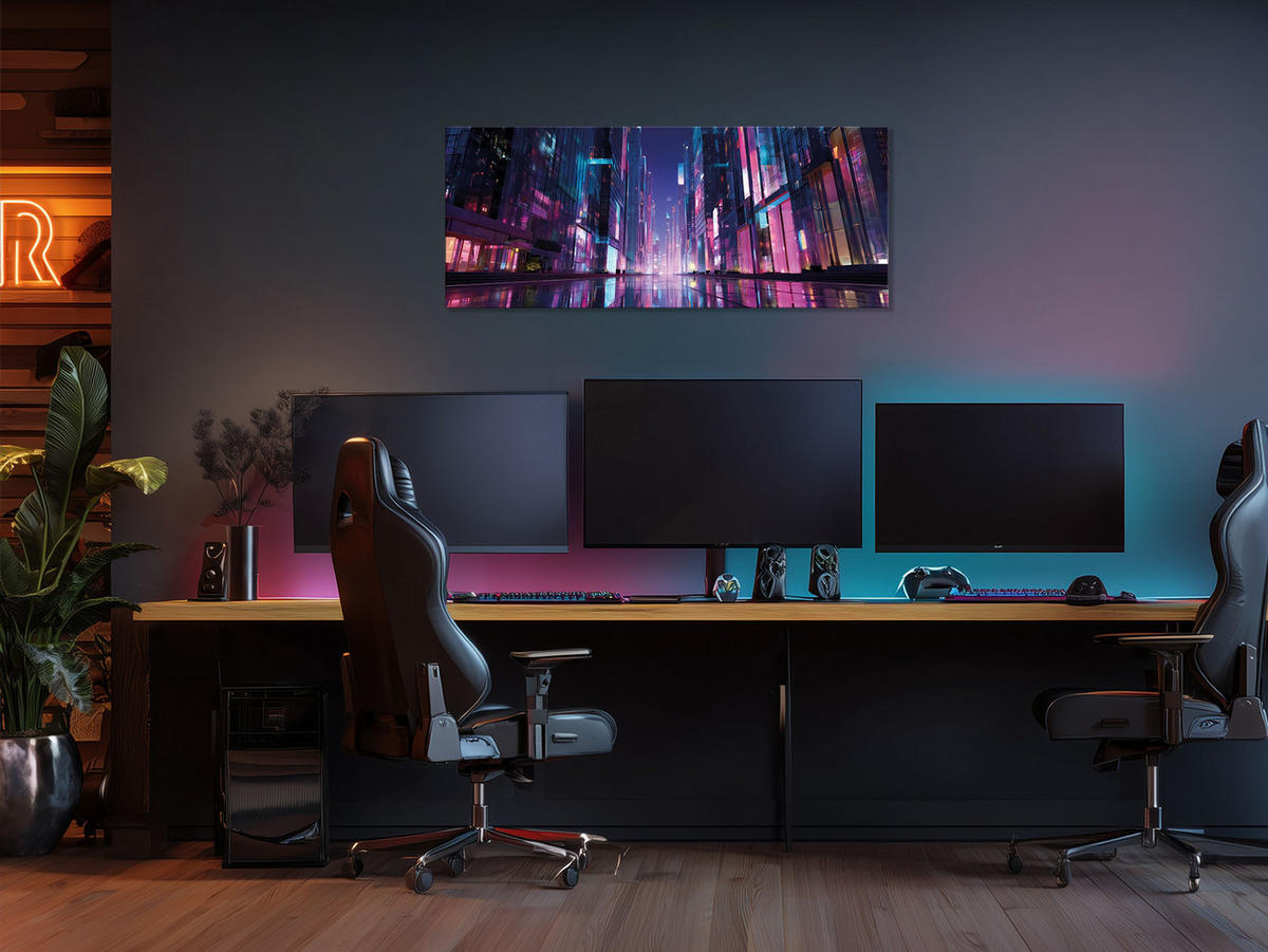 GLASBILD 125x50 cm Stadt pink blau - Rosa, Glas (125/50cm) - artissimo