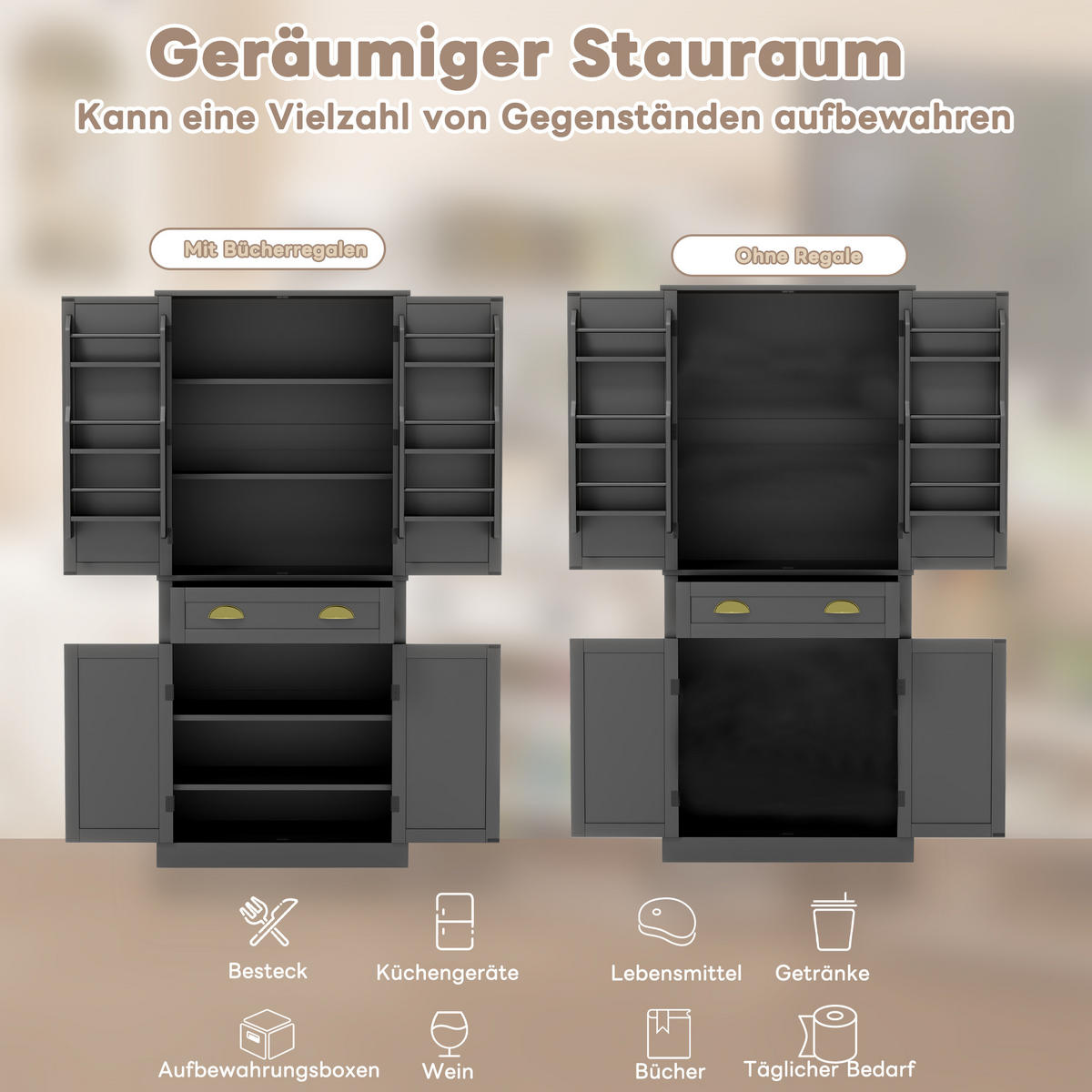 GESCHIRRSCHRANK 80/40/182 cm Schwarz mit 4 Türen, 1 Schublade und 6 Staufächer - Schwarz, Holz (80/182/40cm) - Oxeza